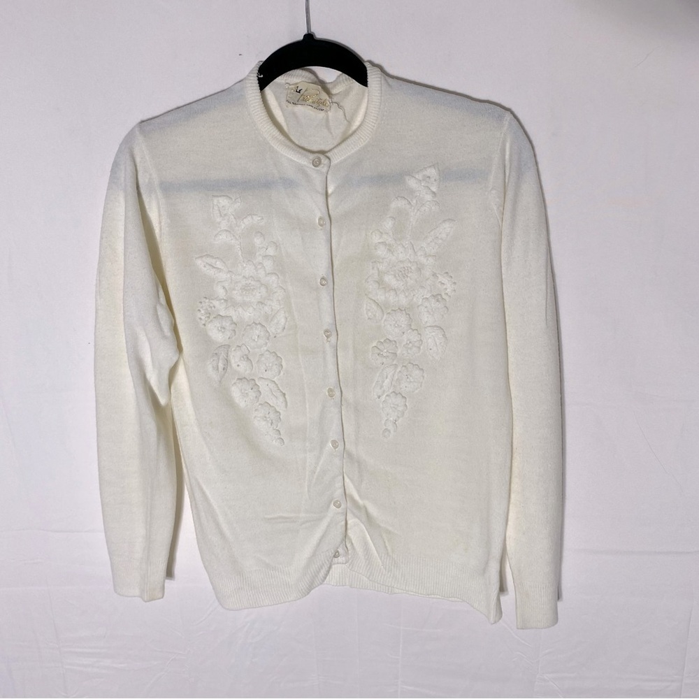 Vintage Primestyle Cream Textured Floral Button Front Cardigan M